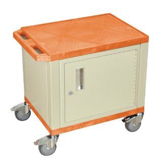 H. WILSON Tuffy Multi Purpose Utility Service Cart With Chrome Casters And Locking Storage Cabinet Orange and Putty   Kitchen Storage Carts