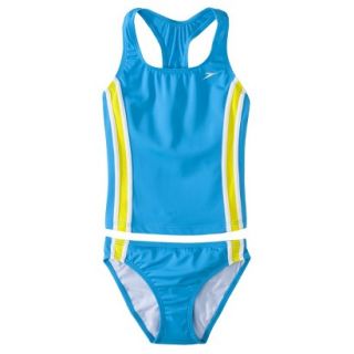 Speedo Girls 2 Piece Racer Back Tankini Swimsuit Set   Blue 14