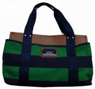 Women's Tommy Hilfiger Medium Iconic Tote Handbag (Navy/Green/Tan) Clothing