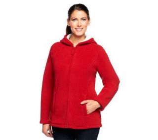 Denim & Co. Zip Front Fleece Jacket with Hood and Sherpa Lining —