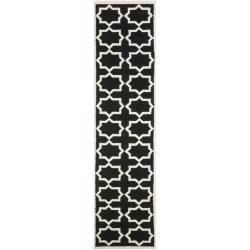 Handwoven Moroccan inspired Dhurrie Wool Rug With Black And Ivory Geometric Design (26 X 10)