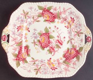 Spode Aster Red (Gadroon) Square Handled Cake Plate, Fine China Dinnerware   Gad