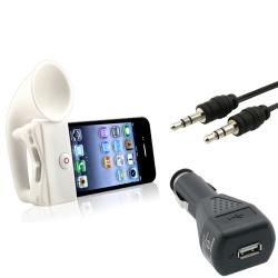 White Horn Stand Speaker/ Charger/ Cable for Apple iPhone 4/ 4S BasAcc Cases & Holders
