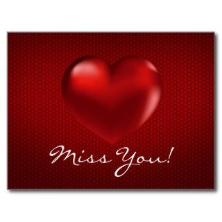 Red 3D Heart on Red Background Miss You Post Card