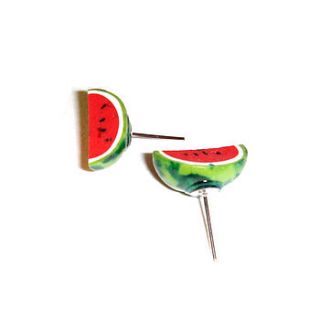 miniature watermelon segment earrings by hannah makes things