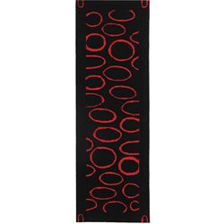 Handmade Soho Eclipse Black/ Red N. Z. Wool Runner (26 X 12)