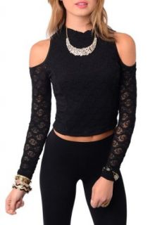 DHStyles Women's Sexy Sheer Lace Cold Shoulder Crop Top