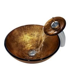 Vigo Copper Sun Glass Vessel Sink And Waterfall Faucet