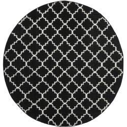 Geometric Moroccan Dhurrie Black/ Ivory Wool Rug (8 Round)