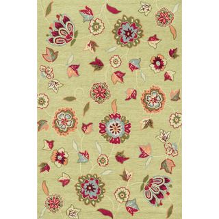 Hand hooked Peony Green Floral Rug (23 X 39)