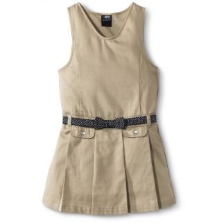 French Toast Girls School Uniform Pleated Jumper w/ Polka Dot Belt   Khaki 10