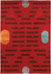 Hand tufted Mandara Geometric Red Wool Rug (79 X 106)