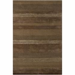 Hand tufted Taupe/brown Striped Mandara Wool Rug (79 X 106)
