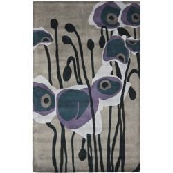 Handmade Elegance Grey/ Blue New Zealand Wool Rug (36 X 56)