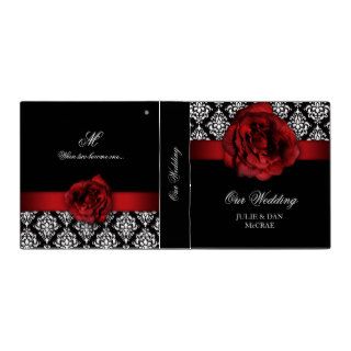 Elegant Wedding Red Rose Damask Red Black White 3 Ring Binder