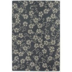 Hand tufted Floral Dark Gray Mandara New Zealand Wool Rug (79 X 106)