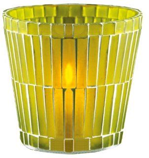 Tag Verde Mosaic Glass Votive Candleholder, Green, 4 Inches Tall x 4 Inches Diameter   Votive Holders
