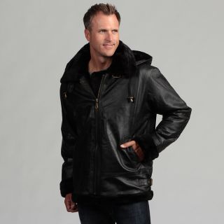 Tanners Avenue Mens Black Leather Shearling Bomber Jacket