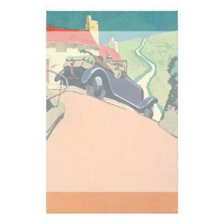 Vintage Convertible Car on a Country Road Customized Stationery