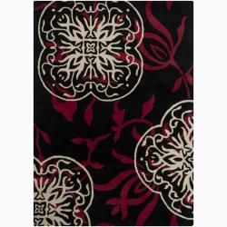 Modern Mandara Hand tufted Floral Black Wool Rug (5 X 7)