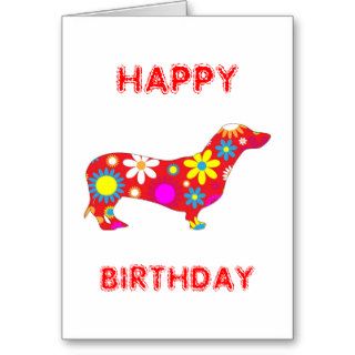 Dachshund funky floral dog happy birthday card
