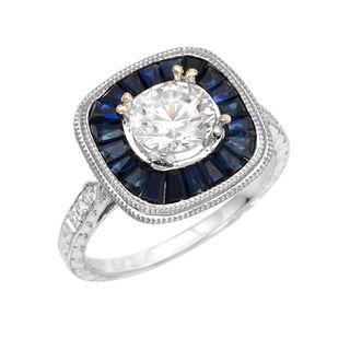 14k White Gold Cubic Zirconia, Sapphire and Diamond Ring (Size 6.25) Gemstone Rings