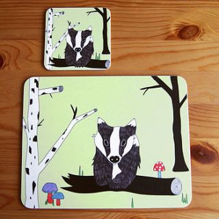 furry badger placemat and coaster set by superfumi