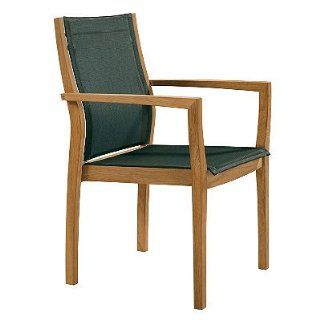 Horizon Outdoor Teak and Sling Outdoor Dining Chair   Metallic   Frontgate, Patio Furniture  