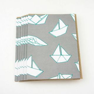 set of six boats pattern greetings cards by sparrow + wolf