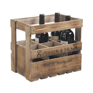 wooden six wine bottle storage crate by dibor