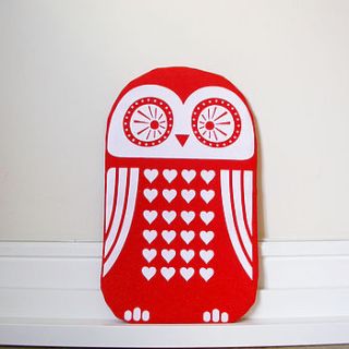 owl hot water bottle cover in red by moonglow art