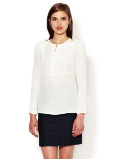 Silk Collarless Metal Tab Blouse by Derek Lam