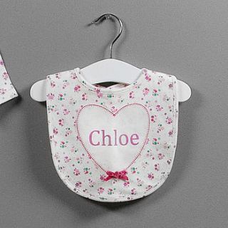personalised ditsy print heart baby bib by my 1st years