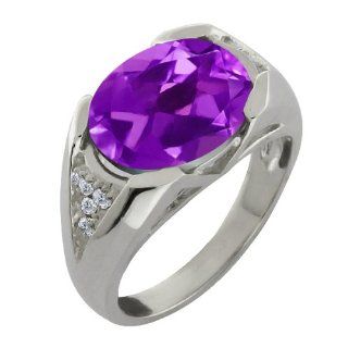 4.61 Ct Oval Purple Amethyst and White Diamond 14k White Gold Ring Jewelry