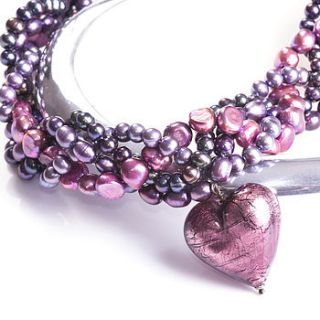 amethyst murano heart and pearl necklace by bish bosh becca