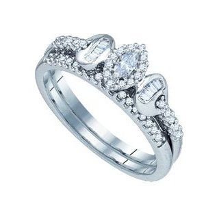 10k White Gold Natural Marquise Diamond Solitaire Halo Womens Ladies Bridal Wedding Engagement & Anniversary Band Set   .30 (1/3) Ct.t.w. Engagement Rings Jewelry
