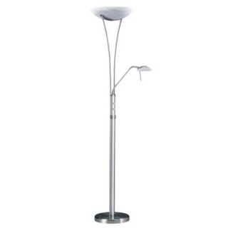 Kendal Lighting 71 in Satin Nickel and Brushed Aluminum Torchiere with Side Light Indoor Floor Lamp with Glass Shade