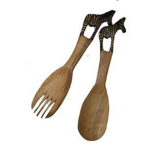 zebra olive wood salad servers by exclusive roots
