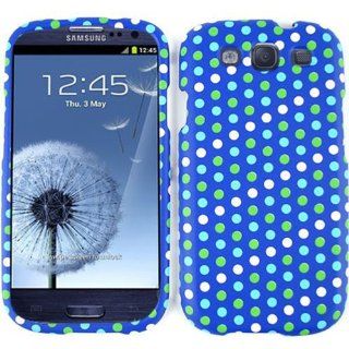 Cell Armor I747 SNAP TE433 Snap On Case for Samsung Galaxy SIII   Retail Packaging   White/Green Dots on Blue Cell Phones & Accessories
