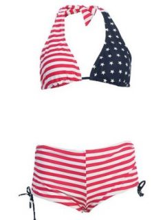 2 PC. Ladies American Flag Boyleg Swimsuit   Large   American Flag