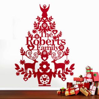 personalised christmas tree wall decal by ink pudding
