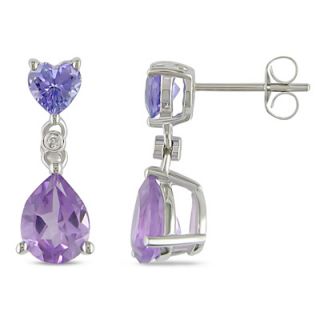 Pear Shaped Amethyst and Tanzanite with Diamond Accent Drop Earrings