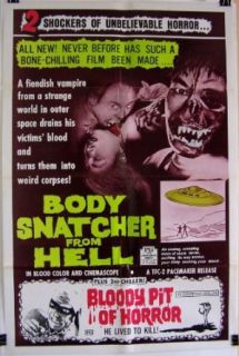 1970's Body Snatcher from Hell/Bloody Pit of Horror Original 27 x 41" Movie Poster Grindhouse Double Feature Entertainment Collectibles