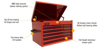 Homak Pro Series 27in. 9-Drawer Extended Top Chest — Red, 26in.W x 17 1/2in.D x 17in.H, Model# RD02027901  Tool Chests