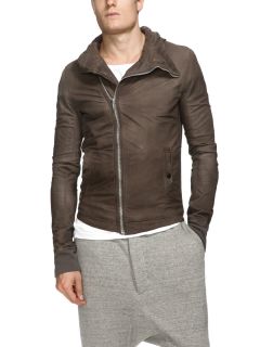 Washed Leather Hooded Zip Jacket by Rick Owens