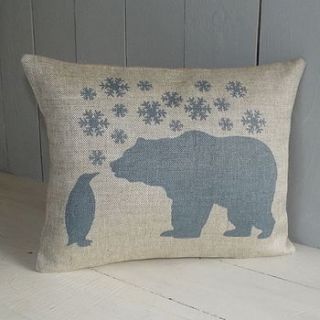 ' polar bear and penguin ' cushion by rustic country crafts