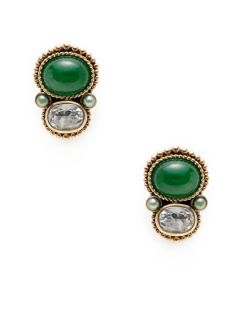 Green Jade & Crystal Quartz Cluster Earrings by Stephen Dweck