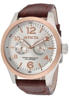 Invicta 13010  Watches,Mens I Force Silver Textured Dial Brown Genuine Leather, Casual Invicta Quartz Watches