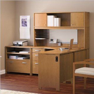 Bush Envoy L Shaped Office Suite in Natural Cherry   Home Office Desks