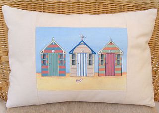 hand painted stripy beach huts cushion by edwina cooper designs